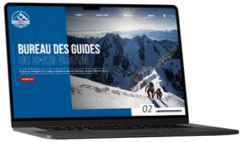 un pc affiche la page d'accueil du bureau des guides du Beaufortain